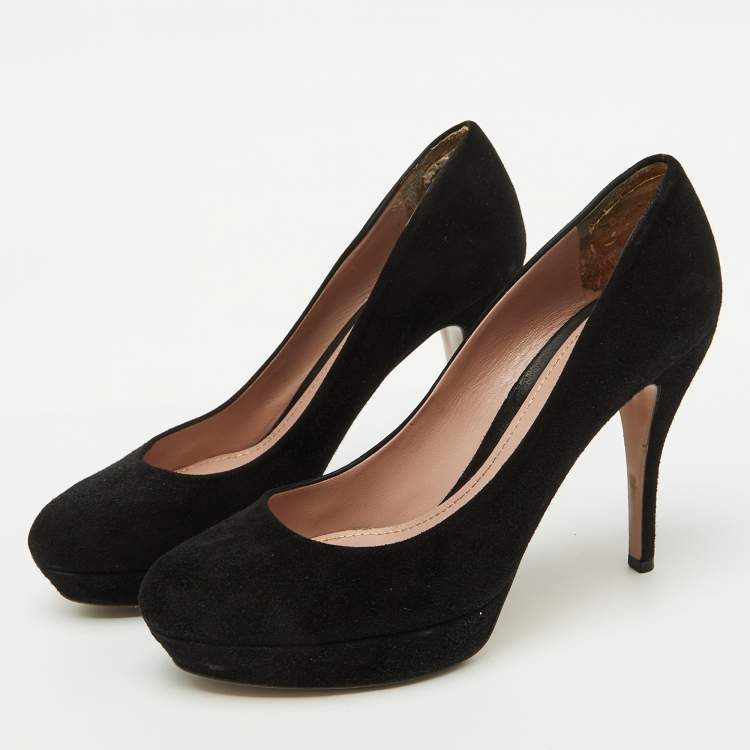 Pre Owned Gucci Black Suede Round Toe Platform Pumps Size 39