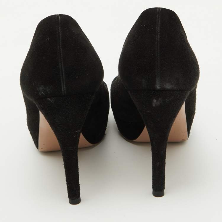 Pre Owned Gucci Black Suede Round Toe Platform Pumps Size 39