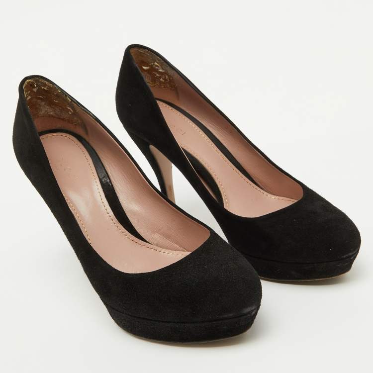 Pre Owned Gucci Black Suede Round Toe Platform Pumps Size 39