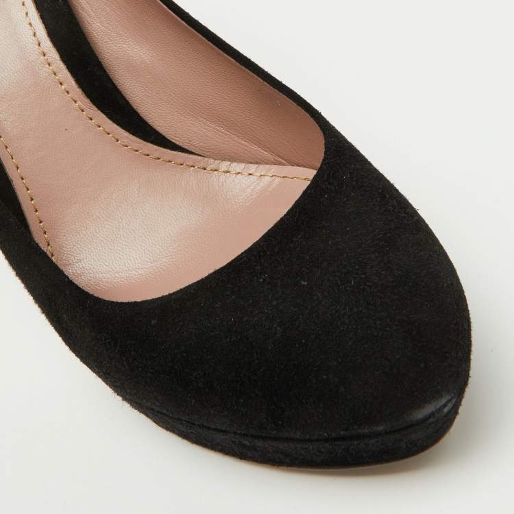 Pre Owned Gucci Black Suede Round Toe Platform Pumps Size 39