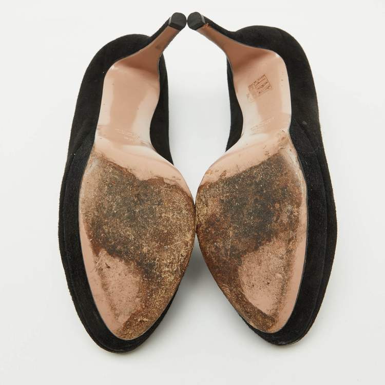 Pre Owned Gucci Black Suede Round Toe Platform Pumps Size 39