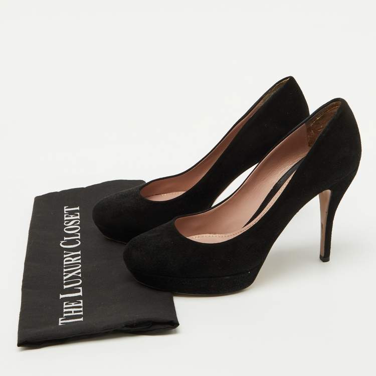 Pre Owned Gucci Black Suede Round Toe Platform Pumps Size 39