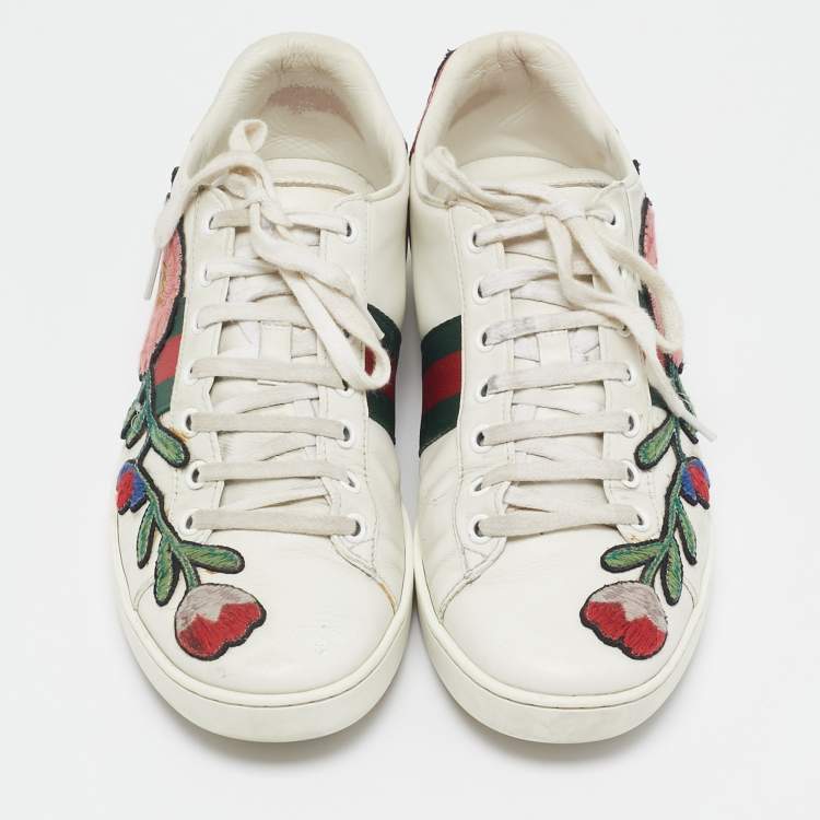 Pre Owned Gucci White Leather and Python Embossed Ace Low Top Sneakers Size 38.5