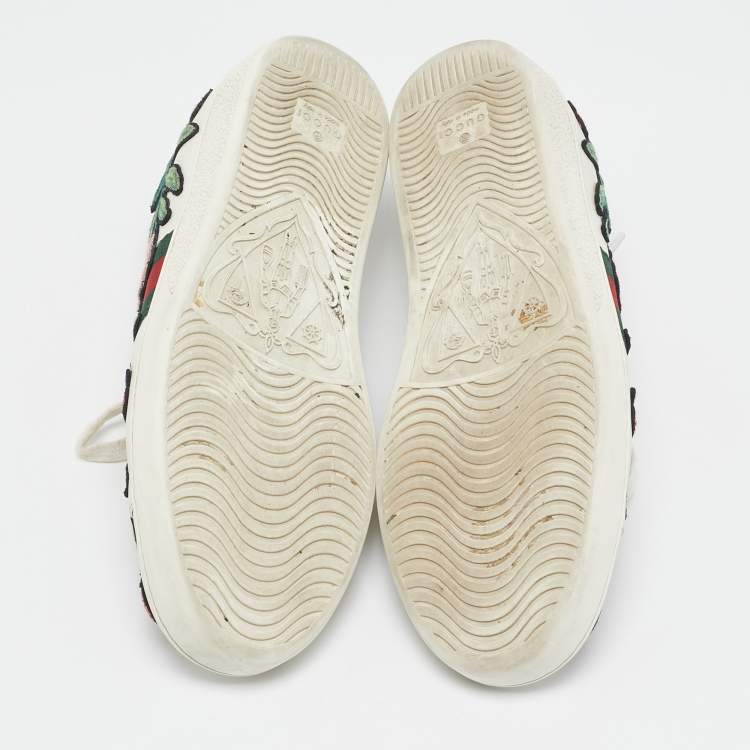 Pre Owned Gucci White Leather and Python Embossed Ace Low Top Sneakers Size 38.5