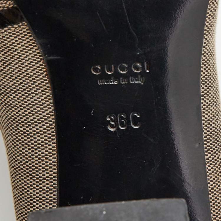 Pre Owned Gucci Brown/Black Canvas and Patent Leather Court Saith Square Toe Pumps Size 36