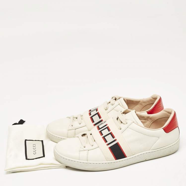 Pre Owned Gucci Cream Leather Logo Band Ace Sneakers Size 36