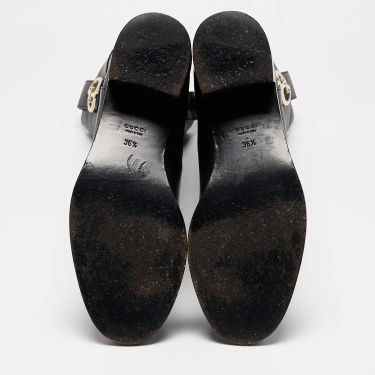 Pre Owned Gucci Black Leather Riding Mid Calf  Boots Size 36.5