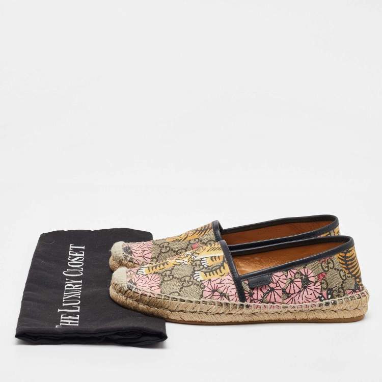 Pre Owned Gucci Multicolor Bengal Tiger Print GG Supreme Canvas Pilar Espadrille Flats Size 38