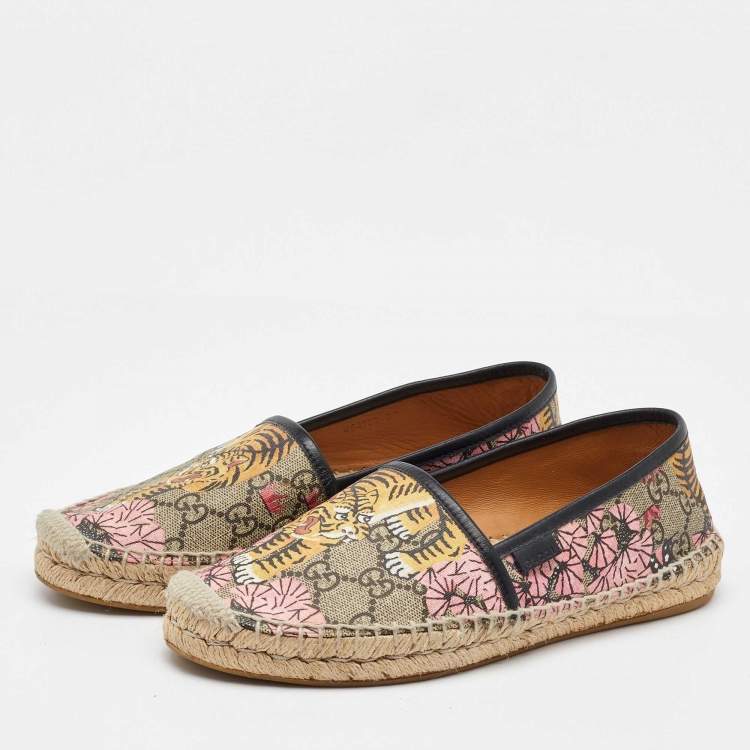 Pre Owned Gucci Multicolor Bengal Tiger Print GG Supreme Canvas Pilar Espadrille Flats Size 38
