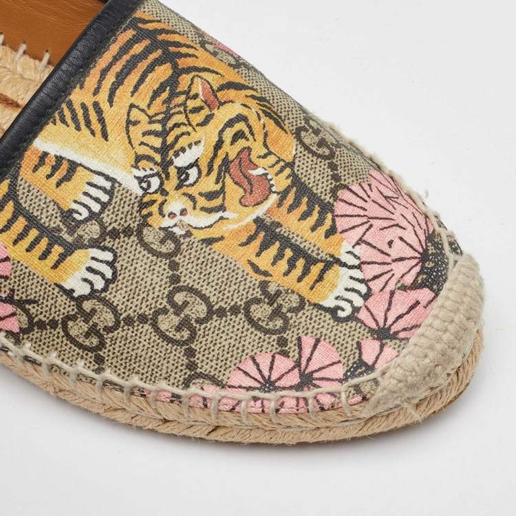 Pre Owned Gucci Multicolor Bengal Tiger Print GG Supreme Canvas Pilar Espadrille Flats Size 38