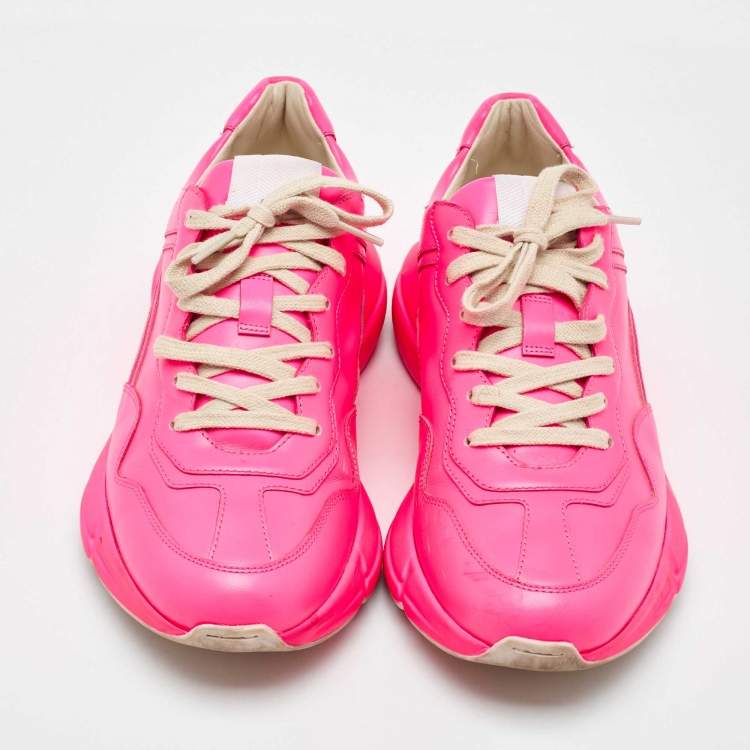 Pre Owned Gucci Neon Pink Leather Rhyton Low Top Sneakers Size 39