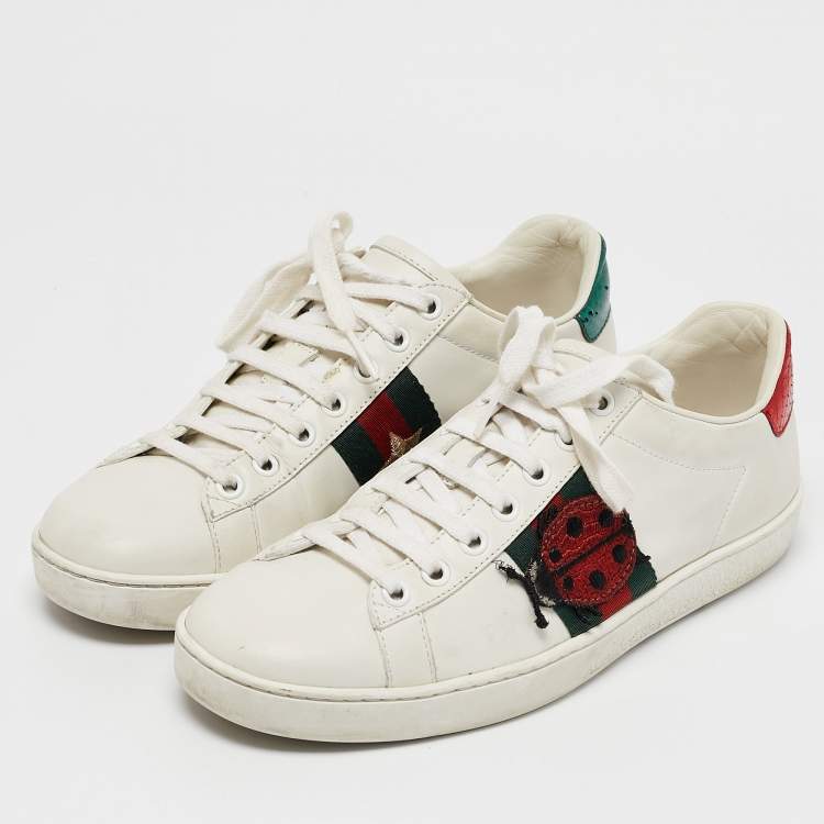Pre Owned Gucci White Leather Ace Bee Embroidered Low Top Sneakers Size 37