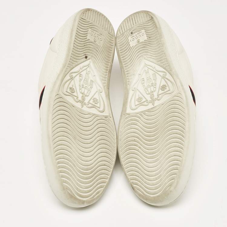 Pre Owned Gucci Off White/Red Leather Ace Stripe Sneakers Size 36.5