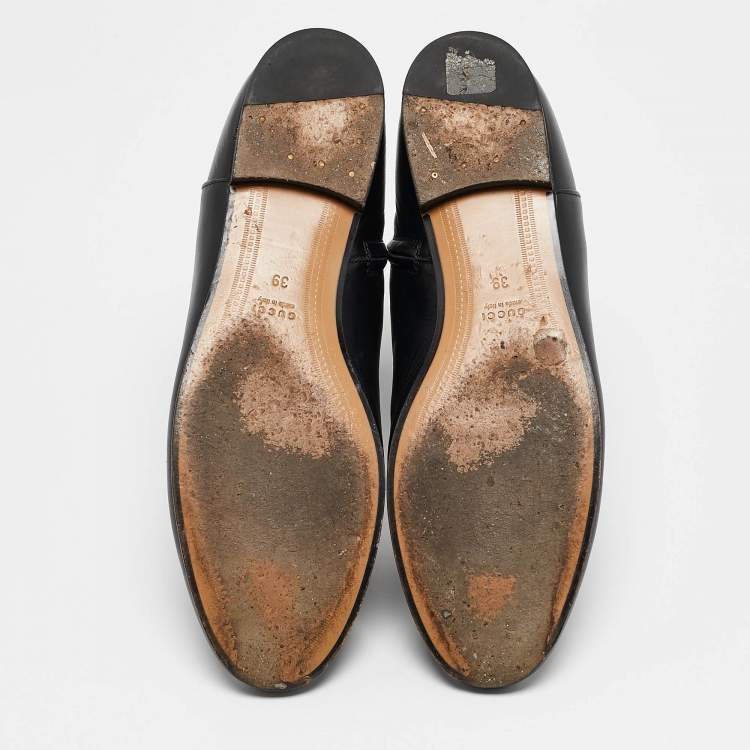 Pre Owned Gucci Black Leather  Horsebit Ankle Boots Size 39