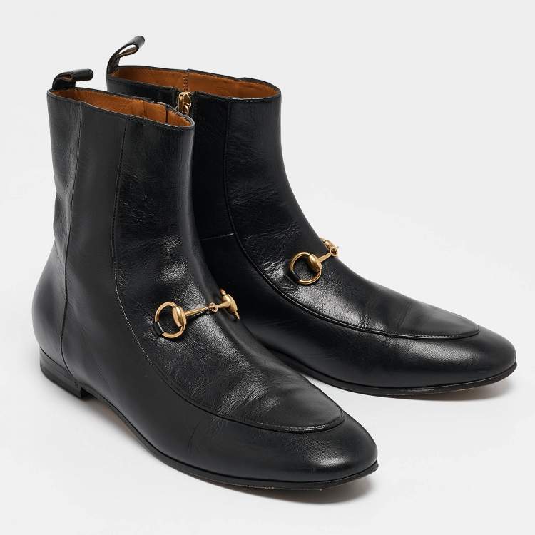 Pre Owned Gucci Black Leather  Horsebit Ankle Boots Size 39