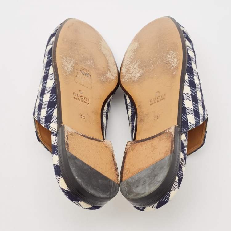 Pre Owned Gucci Black/White Canvas and Leather Princetown Mules Sandals Size 38