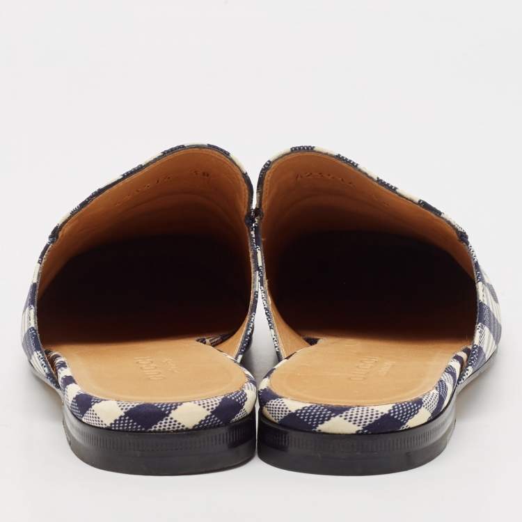 Pre Owned Gucci Black/White Canvas and Leather Princetown Mules Sandals Size 38