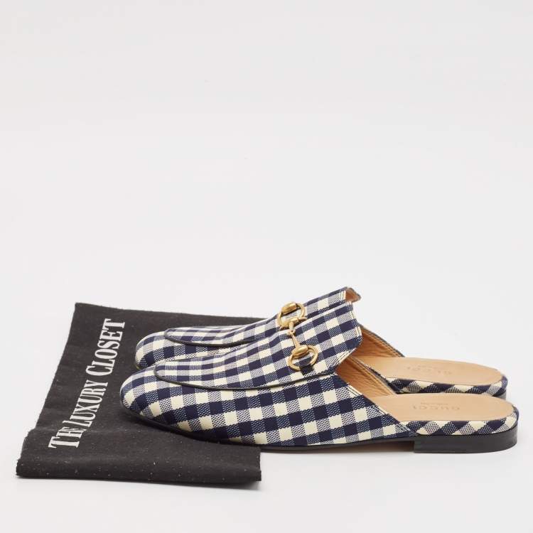 Pre Owned Gucci Black/White Canvas and Leather Princetown Mules Sandals Size 38