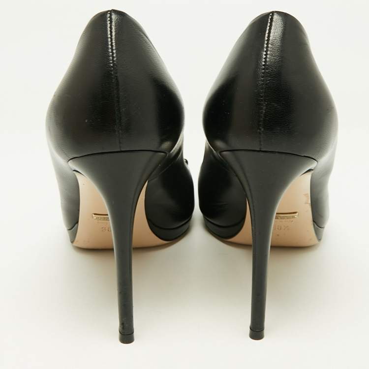 Pre Owned Gucci Black Leather New Hollywood Horsebit Peep Toe Pumps Size 38.5