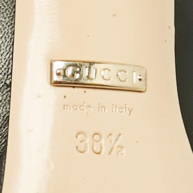 Pre Owned Gucci Black Leather New Hollywood Horsebit Peep Toe Pumps Size 38.5
