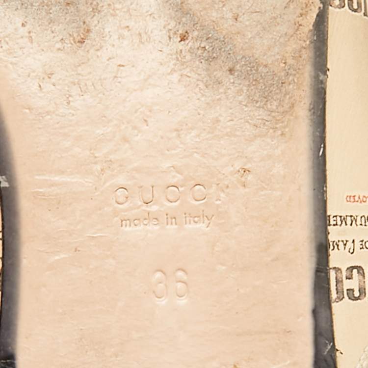 Pre Owned Gucci Beige Logo Stamp Leather Princetown Flat Mules Size 36