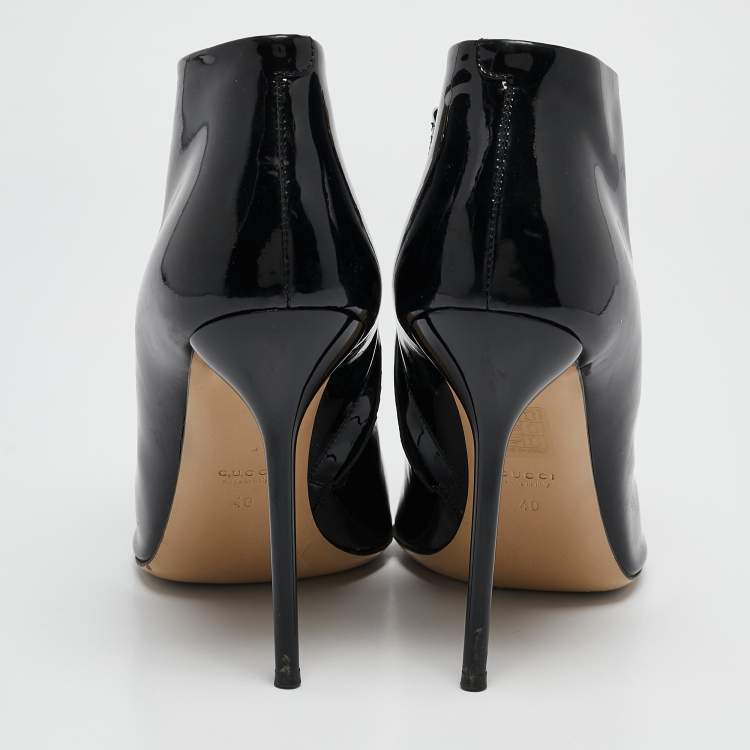 Pre Owned Gucci Black Patent Leather Pointed Toe Ankle Length Boots Size 40