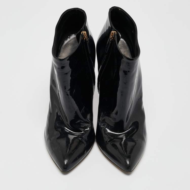 Pre Owned Gucci Black Patent Leather Pointed Toe Ankle Length Boots Size 40