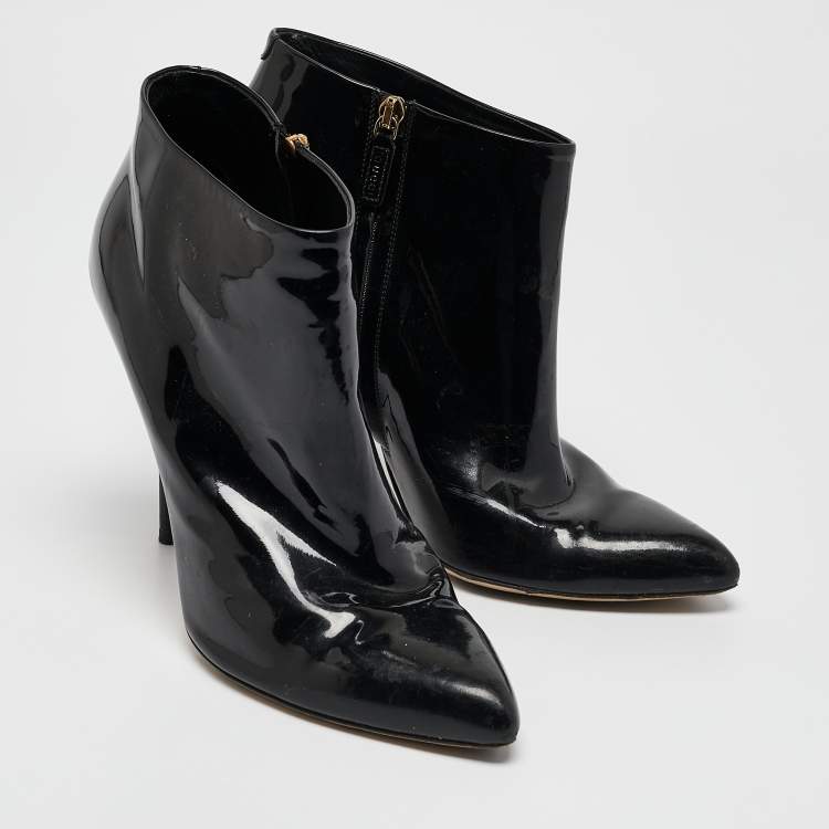 Pre Owned Gucci Black Patent Leather Pointed Toe Ankle Length Boots Size 40