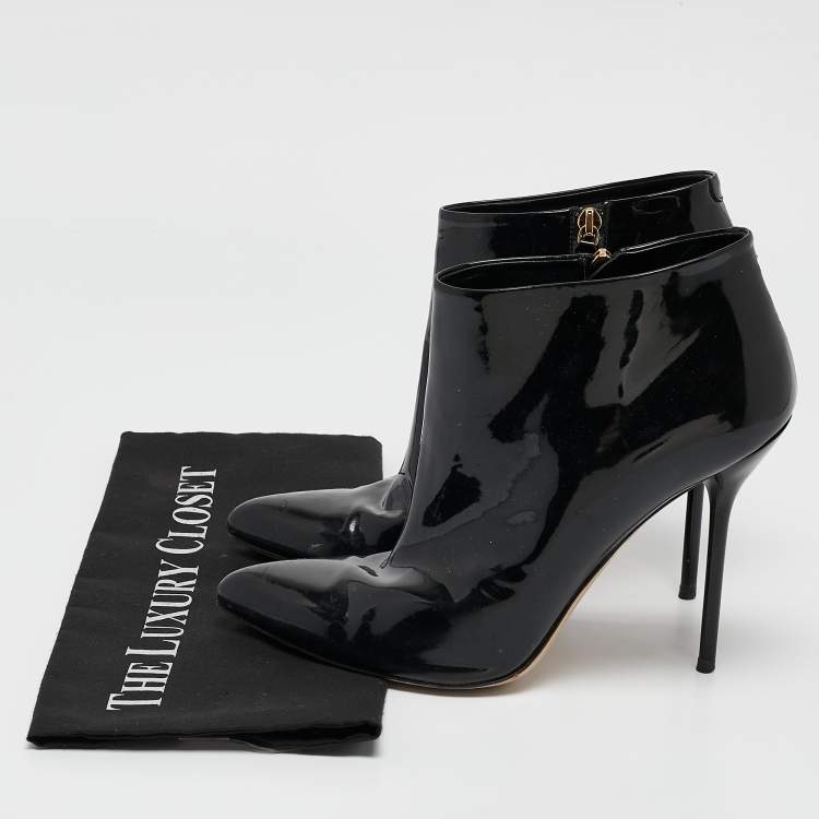 Pre Owned Gucci Black Patent Leather Pointed Toe Ankle Length Boots Size 40