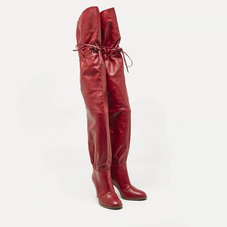 Pre Owned Gucci Red Leather Trish Over the Knee Boots Size 36
