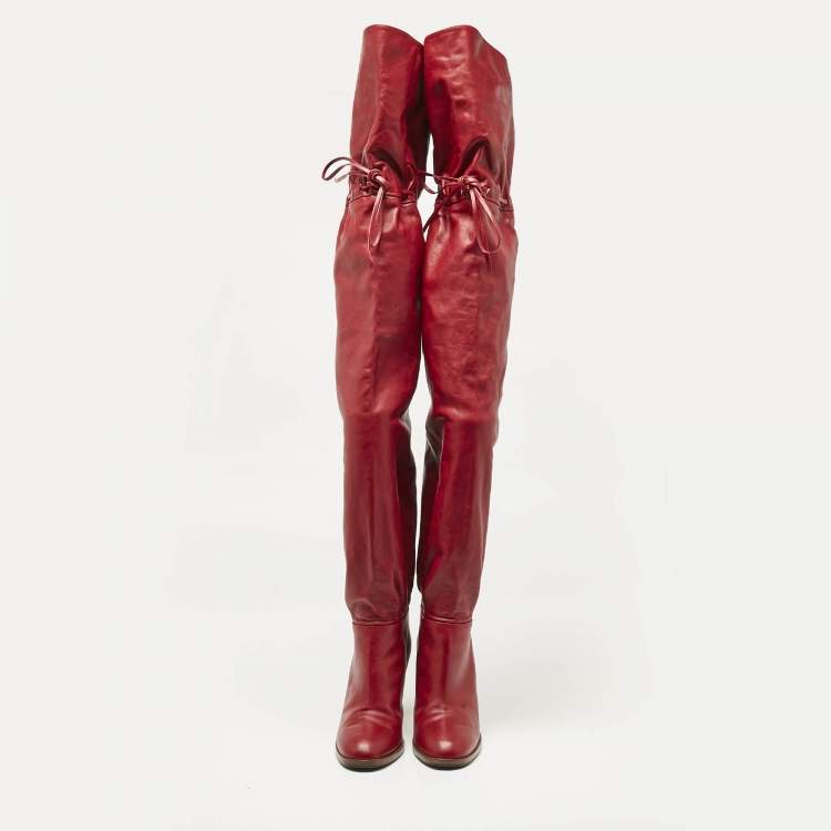 Pre Owned Gucci Red Leather Trish Over the Knee Boots Size 36
