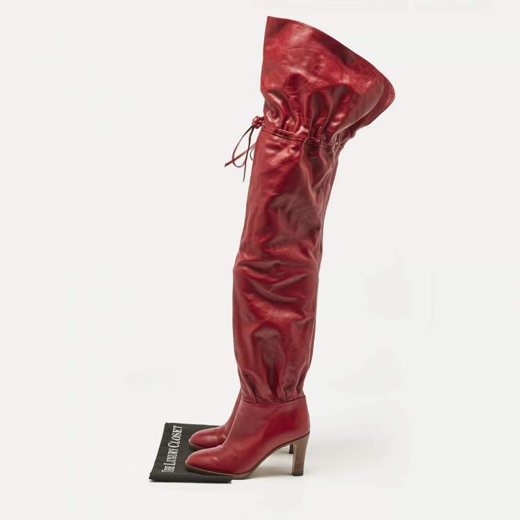 Pre Owned Gucci Red Leather Trish Over the Knee Boots Size 36