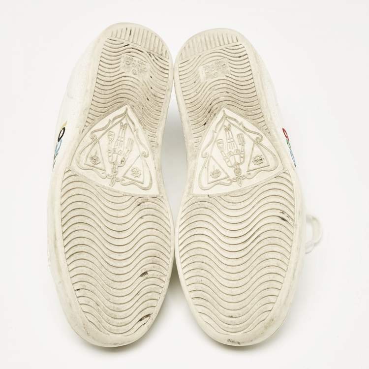 Pre Owned Gucci White/Blue Leather Tennis Embroidered Low Top Sneakers Size 37.5