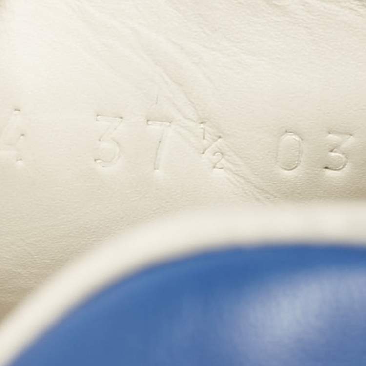 Pre Owned Gucci White/Blue Leather Tennis Embroidered Low Top Sneakers Size 37.5