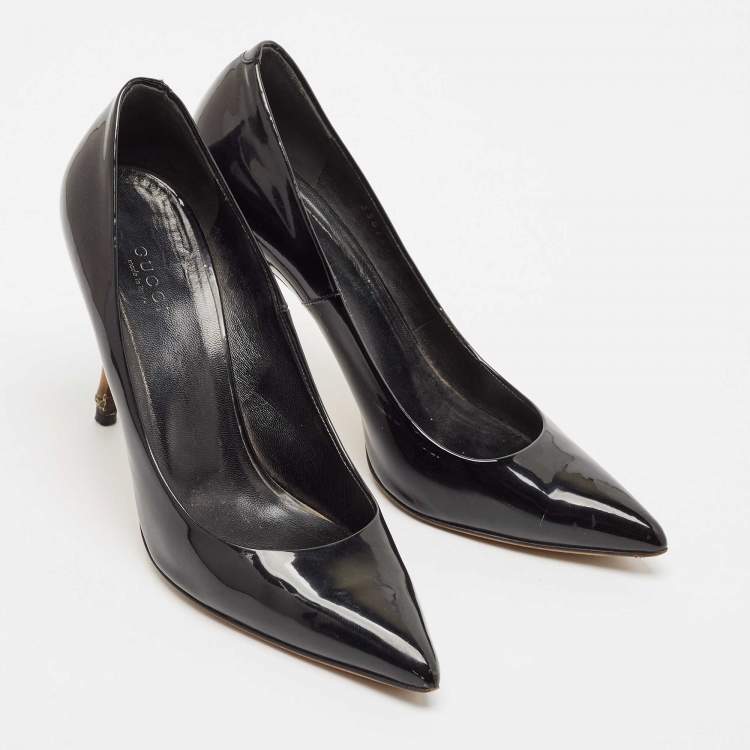 Pre Owned Gucci Black Patent Leather Kristen Pointed Toe Bamboo Heel Pumps Size 38.5