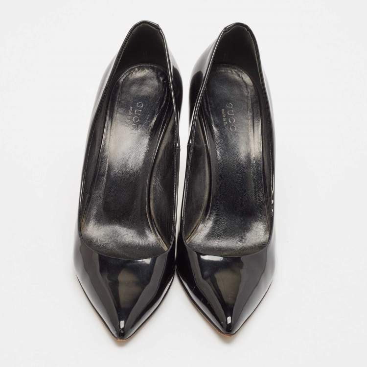 Pre Owned Gucci Black Patent Leather Kristen Pointed Toe Bamboo Heel Pumps Size 38.5