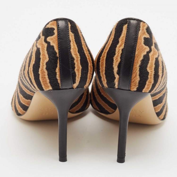 Pre Owned Gucci Beige Black/Black Calf Hair Pointed Toe Pumps Size 36.5