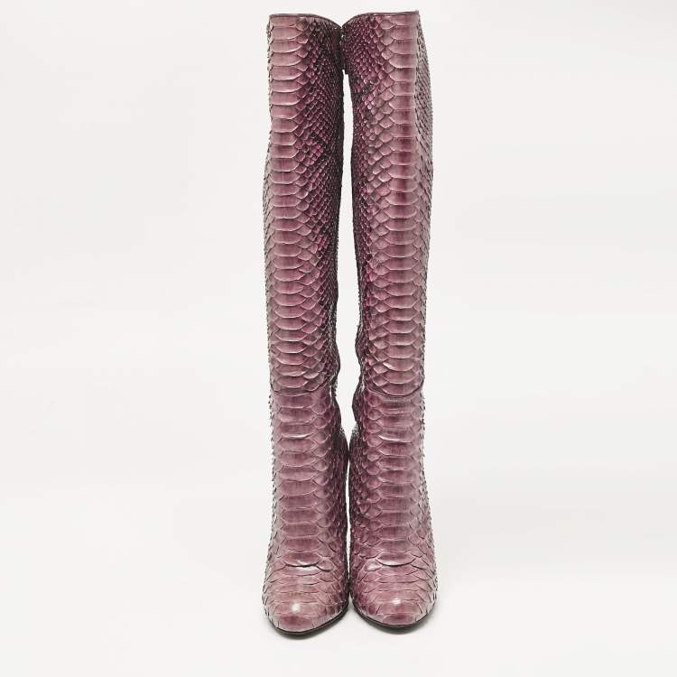 Pre Owned Gucci Purple Python Leather Knee Length Boots Size 39