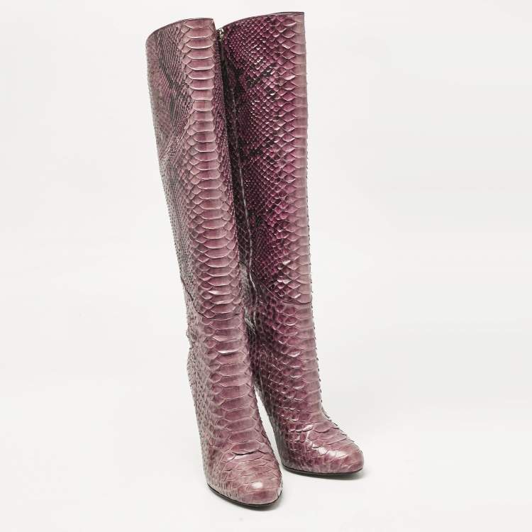 Pre Owned Gucci Purple Python Leather Knee Length Boots Size 39