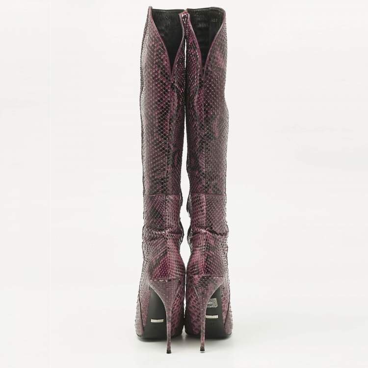 Pre Owned Gucci Purple Python Leather Knee Length Boots Size 39