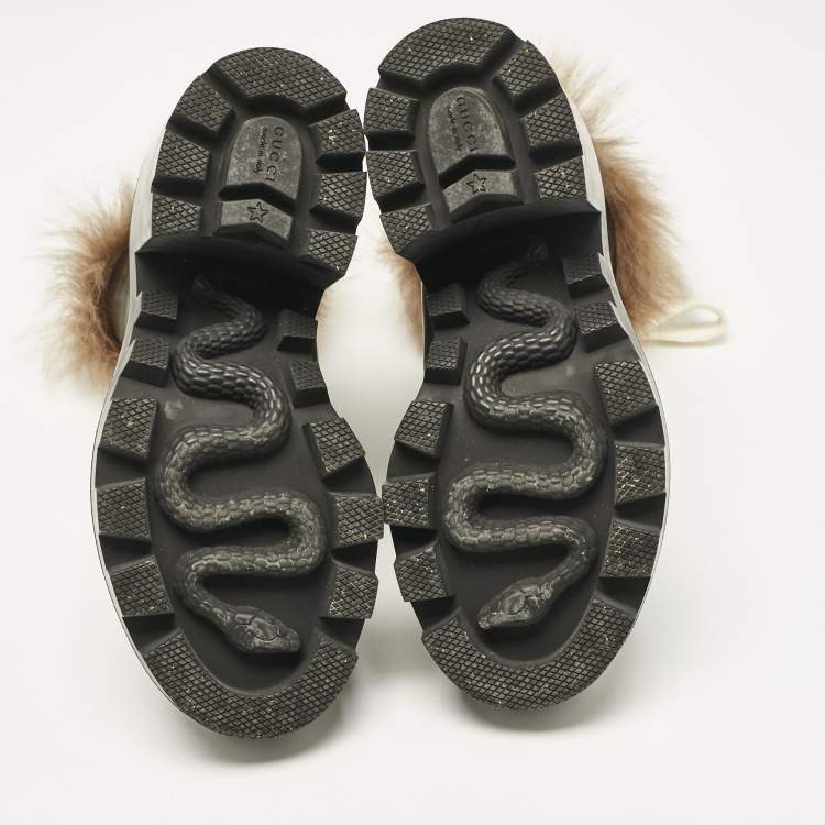 Pre Owned Gucci Black Leather and Shearling Fur Magnum Ankle Length Boots Size 35.5