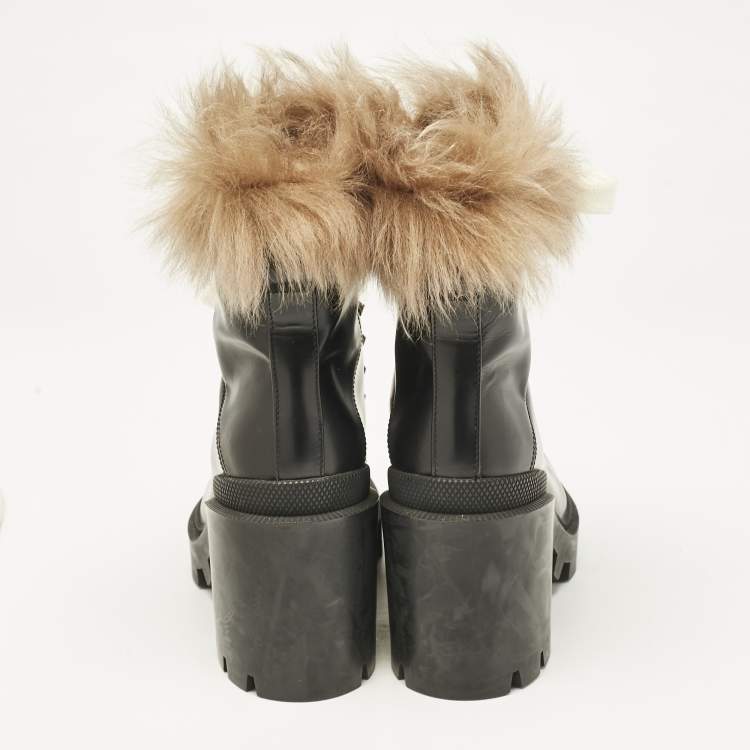 Pre Owned Gucci Black Leather and Shearling Fur Magnum Ankle Length Boots Size 35.5