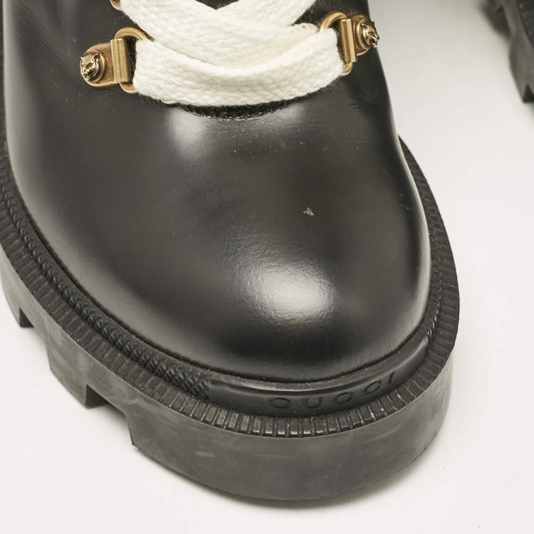 Pre Owned Gucci Black Leather and Shearling Fur Magnum Ankle Length Boots Size 35.5