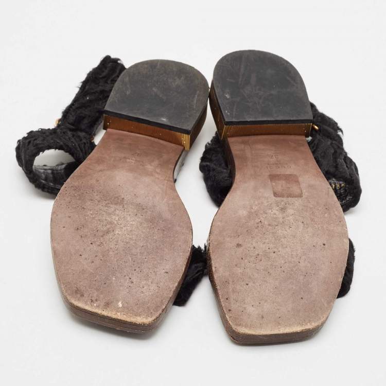 مملوكة مسبقًا Gucci Black Velvet Slingback Sandals Size 37