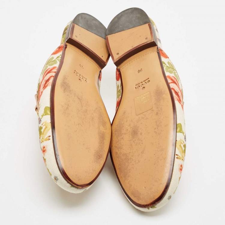 Pre Owned Gucci Multicolor Floral Canvas Princetown Horsebit Flat Mules Size 38