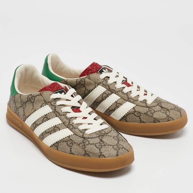 Pre Owned Gucci x Adidas Beige GG Supreme Canvas Gazelle Sneakers Size 38