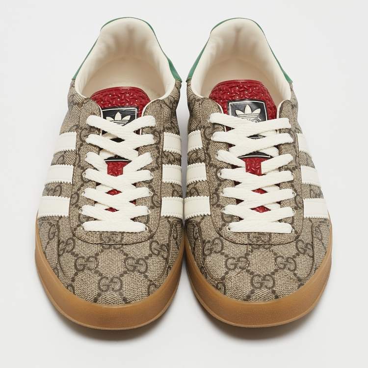 Pre Owned Gucci x Adidas Beige GG Supreme Canvas Gazelle Sneakers Size 38