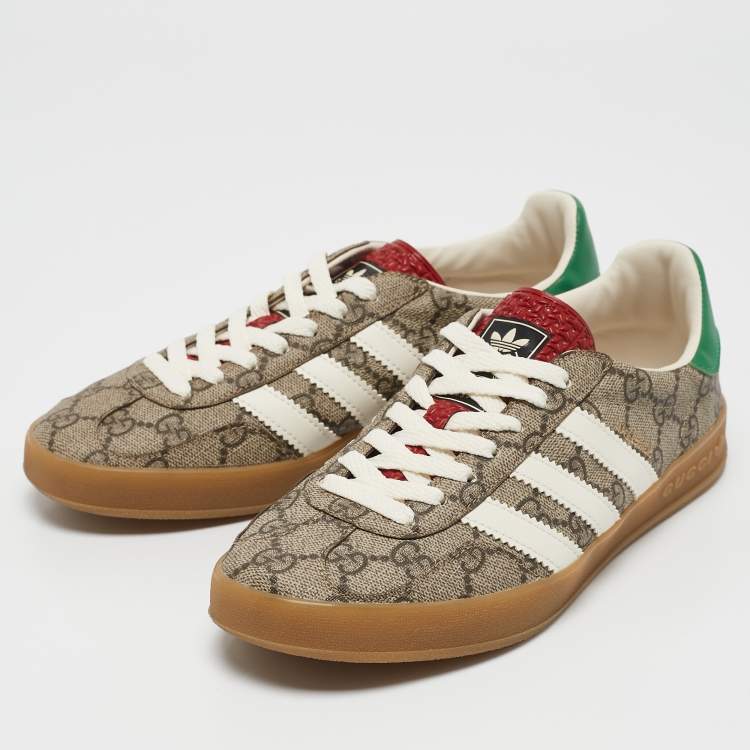 Pre Owned Gucci x Adidas Beige GG Supreme Canvas Gazelle Sneakers Size 38