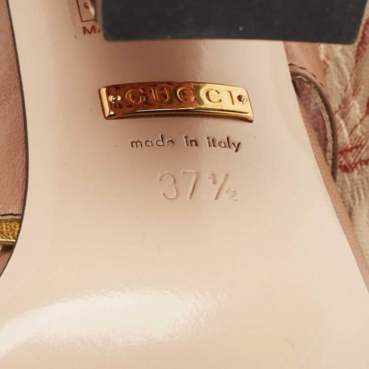 Pre Owned Gucci Beige Leather Leaves Crossover Embellished Heel Peep Toe Mules Size 37.5