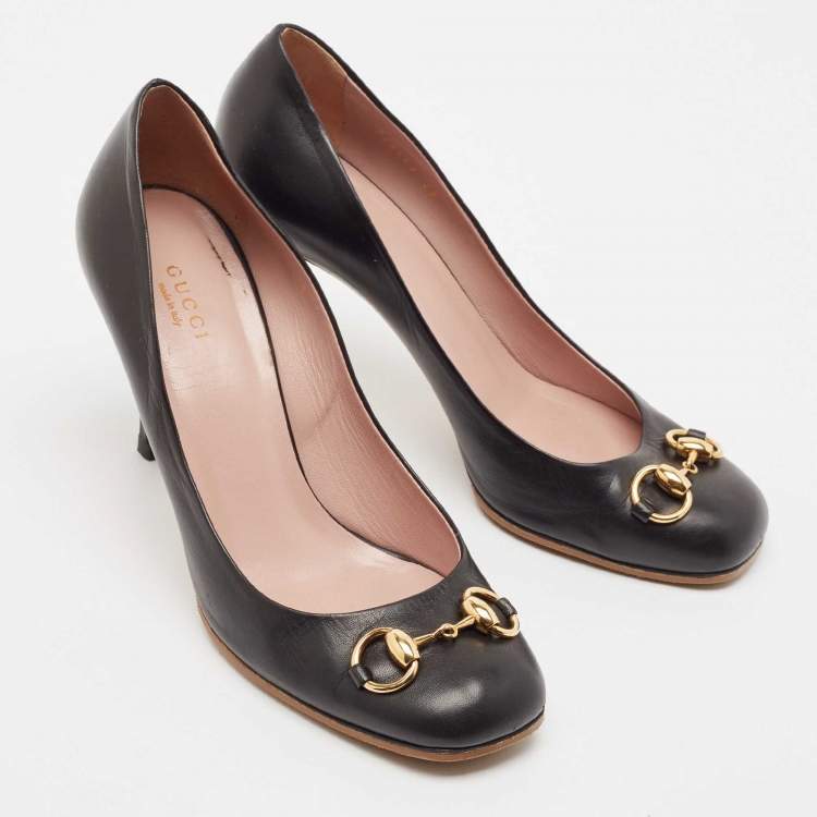 Pre Owned Gucci Black Leather Jolene Horsebit Pumps Size 39